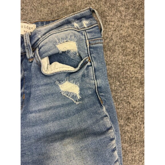 Bridge by Gly Hi Rise Flare Leg Jeans Women's 25 Distressed Blue Patchwork - Picture 6 of 16